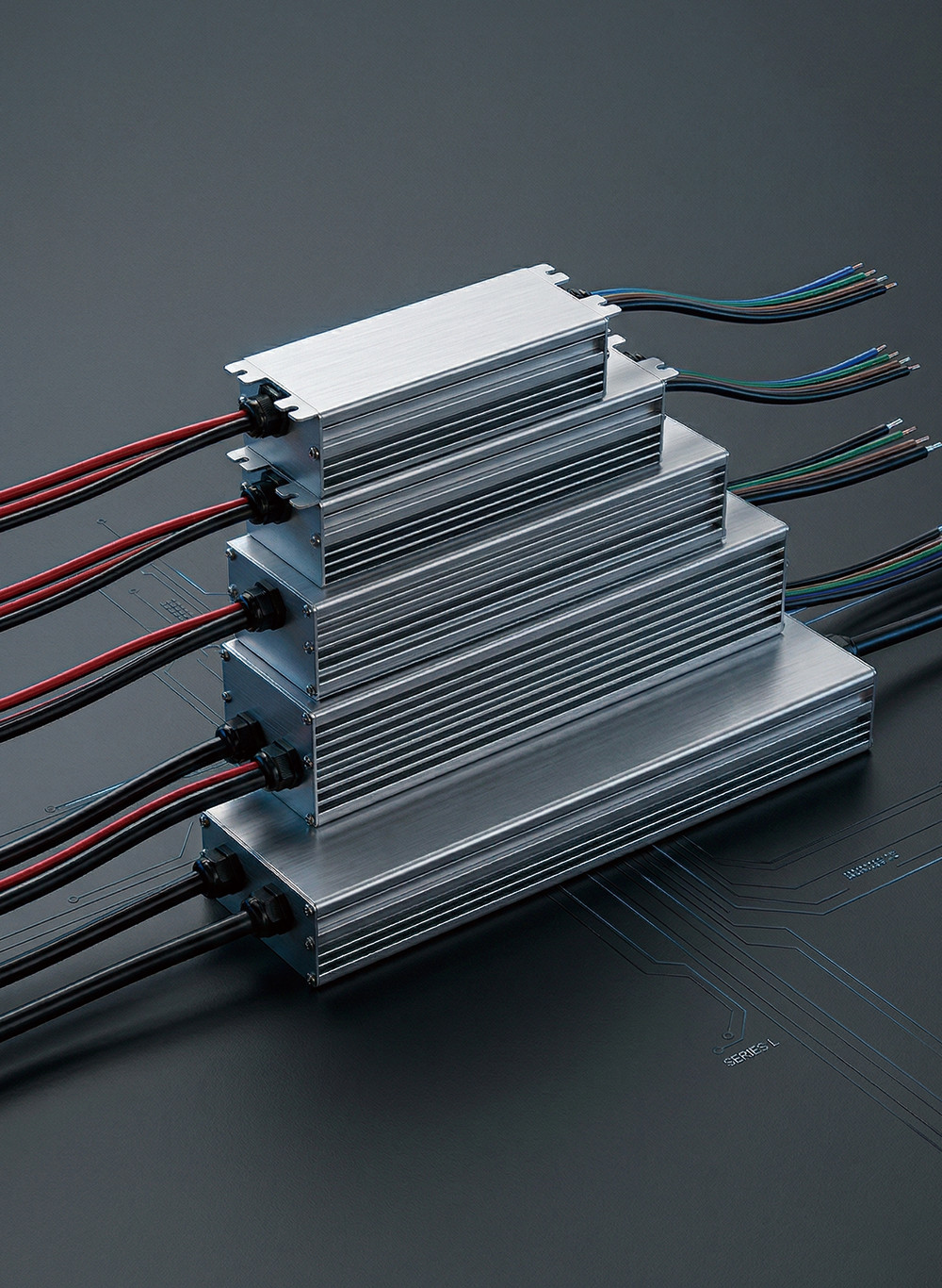 A complete series of waterproof aluminum LED drivers with sealed wiring, engineered for reliable outdoor solar lighting and industrial applications.