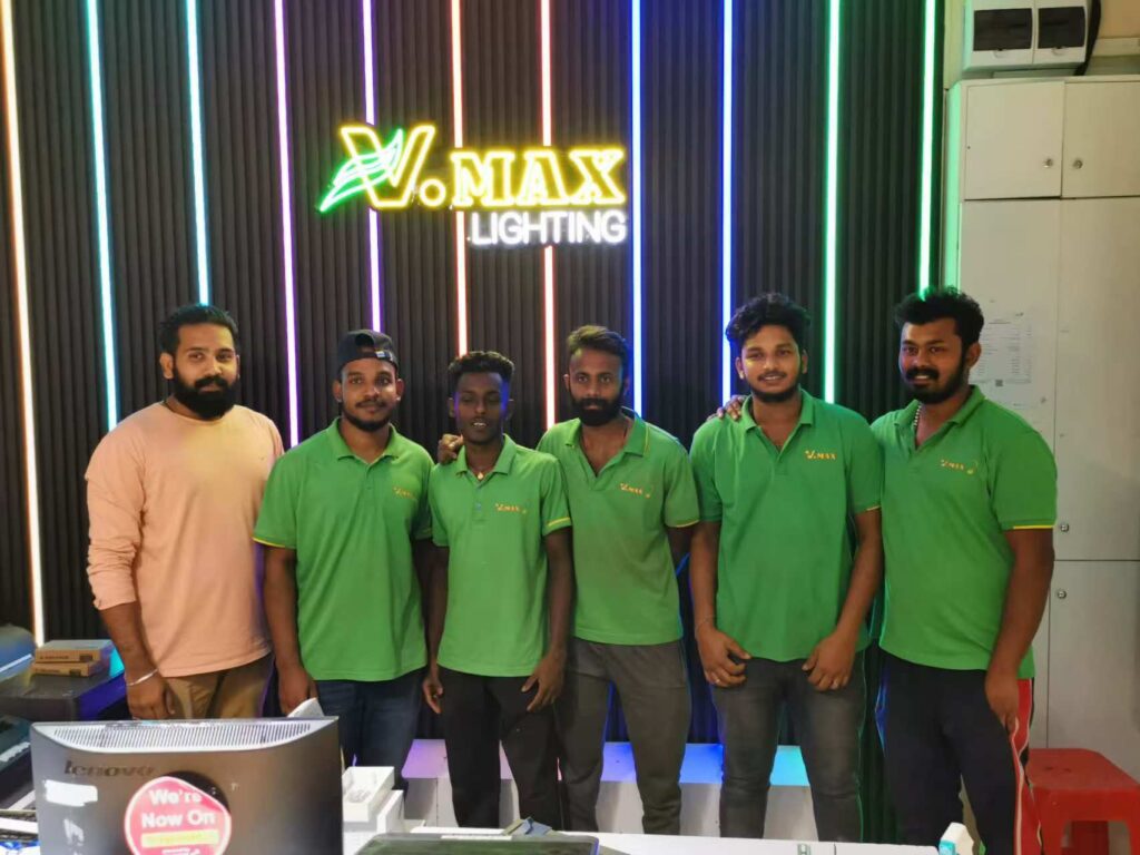 The founding team of VMAX Lighting's Dubai overseas branch, showcasing our global presence and local support in the Middle East.